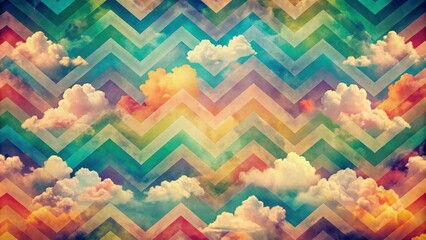 Wall Mural - A retro sky pattern featuring colorful clouds and retro colors, retro, sky, pattern, colorful, clouds, vintage, design