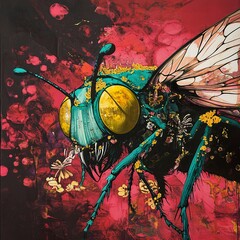 Canvas Print - Vibrant Insect Closeup: A Surreal Macro Painting