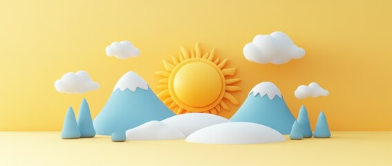 Wall Mural - colorful landscape with mountains and sun.