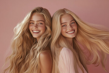 Wall Mural - Beautiful smiling young women with healthy long blonde hair