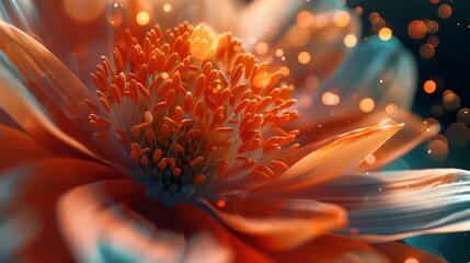 Macro shot of a flower blooming gracefully, detailed with three-dimensional depth and an artistic ancient style using dramatic lighting effects. 8k UHD, suitable for high-quality printing or 
