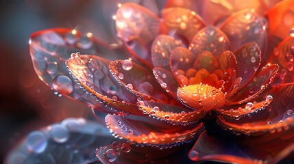 Macro shot of a flower blooming gracefully, detailed with three-dimensional depth and an artistic ancient style using dramatic lighting effects. 8k UHD, suitable for high-quality printing or 