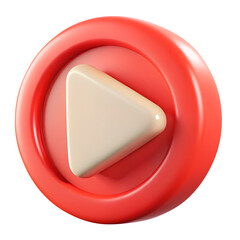 Wall Mural - red video play button 3d icon in cartoon plastic style minimal isolated on transparent white backgro