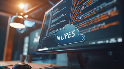 Close-up of computer screen with code, technology concept for software development or system patching