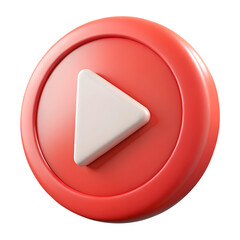 Wall Mural - red video play button 3d icon in cartoon plastic style minimal isolated on transparent white backgro