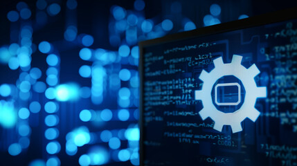 Close-up of computer screen with code, technology concept for software development or system patching