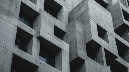 Wall Mural - Contemporary concrete facade of a multifamily residential building in an urban European setting showcasing unique architectural design elements.