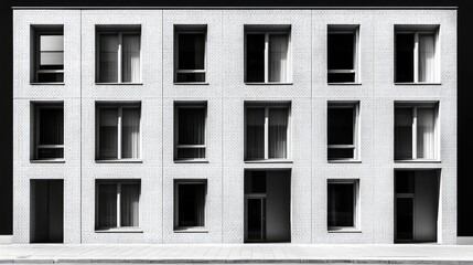 Wall Mural - Contemporary apartment building facade in black and white showcasing elegant architectural design and minimalist aesthetics