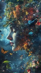 Wall Mural - Nature's Embrace: A Surreal Fantasy Art of Woman and Environment