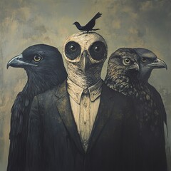 Wall Mural - Surreal Avian Gentleman: A Darkly Elegant Portrait