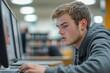© Fightstar - Student researching on computer in library for presentation