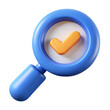 © Vector Nazmul - magnifying glass with checkmark 3d icon in cartoon plastic style minimal isolated on transparent white background, clipping path