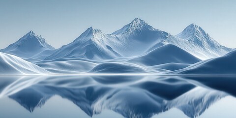 Wall Mural - Minimalist Blue Background Featuring Soft Curves and Gentle Mountain Reflections for Tranquil and Serene Atmosphere in Visual Art