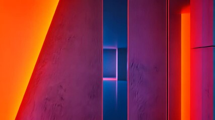 Minimalist geometric corridor with vibrant neon lighting, Modern abstract architectural design concept