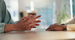 © peopleimages.com - Person, hands and therapist with patient for consultation, advice or help for talk, consolidation or discussion at office. Closeup, employee and consultant with client for counseling or conversation