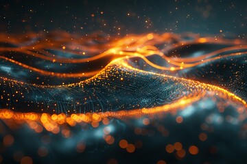 Canvas Print - abstract glowing orange and blue particle wave background.