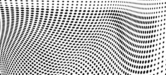 Abstract halftone wave dotted background. Halftone grunge pattern with square. Vector halftone modern pop art twisted texture for poster, cover, business card, postcard, art label layout, sticker.