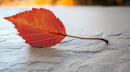 Climate change wildlife crisis concept. A vibrant red leaf rests on a textured surface, capturing the essence of autumn and nature's beauty.