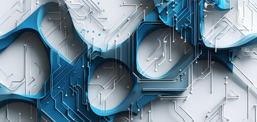 interlocking geometric shapes that morph into circuits