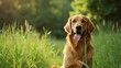 © RABBI - Joyful Golden Retriever in Lush Green Grass, Sunlight Dappled - Happy Dog Photo