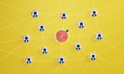 Wall Mural - red dartboard and red arrow connection linkage with human icon for customer focus target group and c