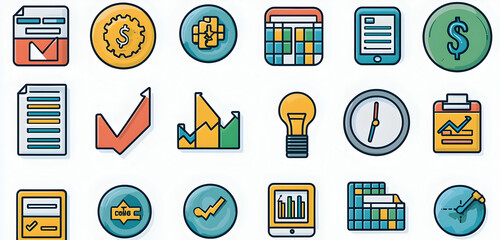 Wall Mural - a comprehensive icon set for asset management applications, focusing on audit and investment functio