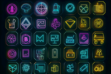 Wall Mural - a collection of editable rgb linear icons representing nfts and virtual collectibles, focusing on bl