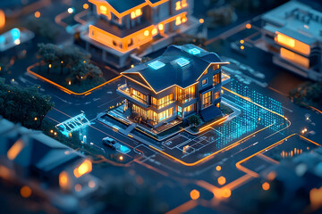 Wall Mural - a conceptual virtual real estate model, highlighting business, home insurance, and online property m