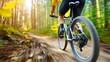 © suraida - Cycling action adventure forest trail dynamic sports photography sunlit nature close-up view speed and agility concept