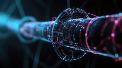 Poster - Abstract Futuristic Technology with Glowing Lines and Nodes Representing Data Transmission in a Virtual Space for Conceptual Backgrounds