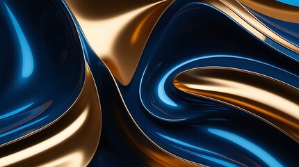 Wall Mural - Dark blue illustration wallpaper background with a touch of gold, abstract random swirl design