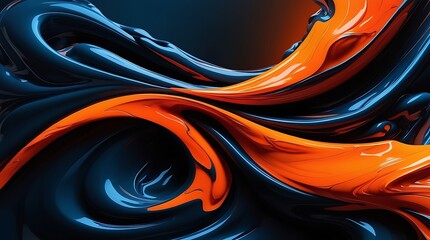 Wall Mural - Dark blue illustration wallpaper background with a touch of orange, abstract random swirl design