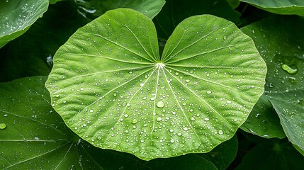 Wall Mural - Close-up of water droplets on a vibrant green leaf illustrating natural transpiration and the water cycle under sunlight