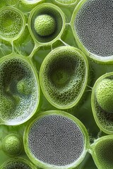 Wall Mural - Microscopic view of a leaf with stomata showing the process of water vapor release in plants