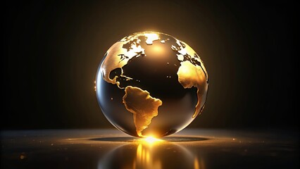 Wall Mural - Global Illumination A Polished Orb Representing the World in Gold and Black