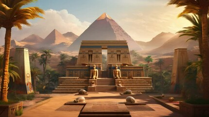 Wall Mural - A view of an ancient Egyptian building. 4k animated video. 