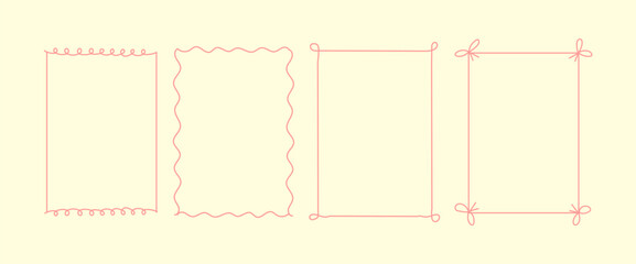 set doodle scallop hand drawn frames with wavy lines and bow.. minimalist simple line art. trendy re