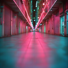 Wall Mural - Neon-lit alleyway at night with vibrant reflections