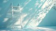 © Waraporn - Ethereal studio scene featuring a white ladder bathed in warm glowing sunlight rays  The minimalist peaceful setting creates a sense of divine and spiritual potential for growth and opportunity