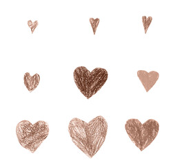 Wall Mural - collection pencil drawn in mocha mousse color heart isolated on white background