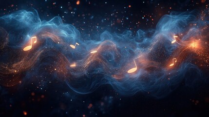 Wall Mural - A blue and orange line of stars with a musical note in the middle