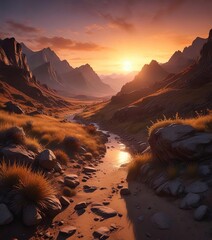 Wall Mural - a single light source casting a warm glow on a dimly lit landscape, twilight, night