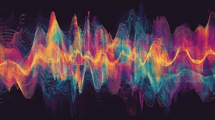 Wall Mural - Abstract Vibrant Waves Data Visualization, Colorful Flow, Neon Hues, Digital Art, Energy, Abstract B