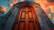 © lime - Ancient wooden entrance surrounded by weathered stones,風化した石に囲まれた古代の木の入口.Generative AI