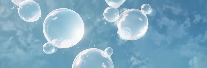 Wall Mural - soft serene sky with large white bubbles on a light blue background, creating a whimsical atmosphere