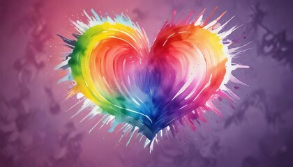 Wall Mural - Watercolor Rainbow Filled Heart with Brushstrokes , rainbow, watercolor, art