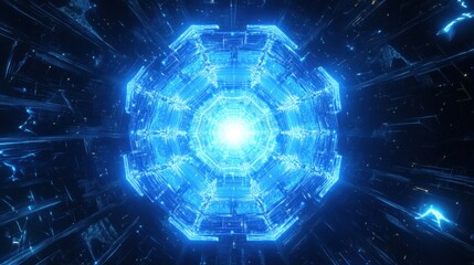 Wall Mural - abstract digital background with glowing blue polygons and interconnected lines for futuristic visua