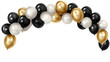 © Abdullah - Elegant balloon arch made with a combination of black, white, and gold balloons, isolated on transparent background