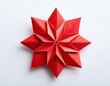 © saratm - Origami red snowflakes on a white background with copy space. Generated image