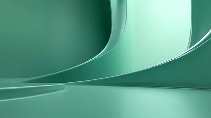Wall Mural - abstract geometric background with curved green shapes and a platform.